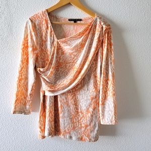 Antonio Melani 3/4 Sleeve Animal Print Loepard Orange And Ivory Top Size Large